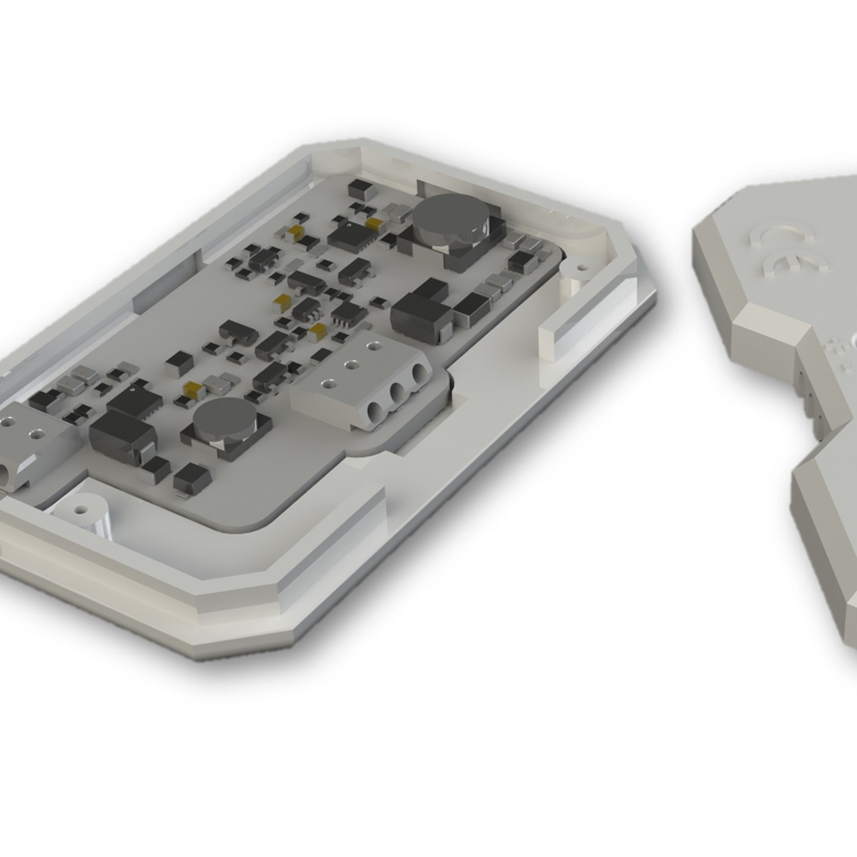 OLED driver specifically designed for use with OLED light panels. Built-in protection against short circuit and over voltage, in a particularly thin form factor (only 8.4mm high in it's case!).